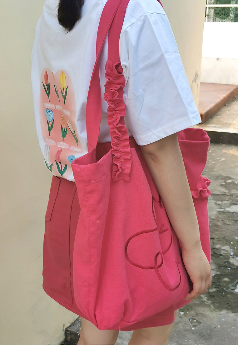 Women's embroidered smiley face canvas bag CA24061702KI-sunnydaysweety