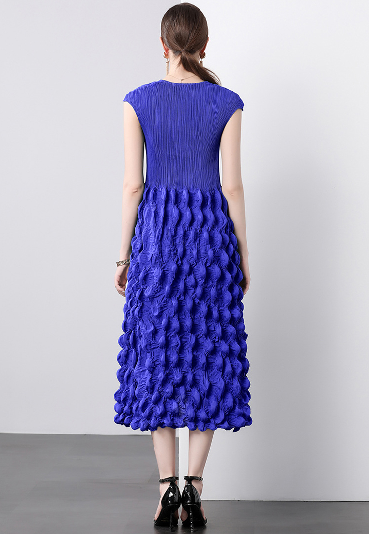 Handmade pleated shoulder wrapped bubble dress CA241128102GR