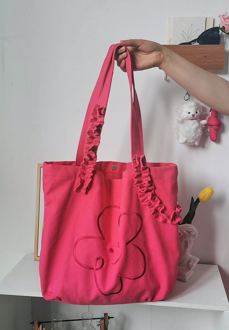 Women's embroidered smiley face canvas bag CA24061702KI-sunnydaysweety