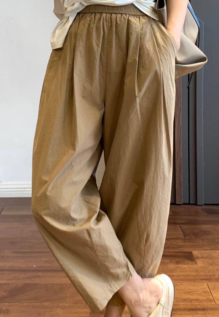 High-quality simple high-waisted slim and loose waist with elastic band cropped casual pants CA23050402BL-sunnydaysweety