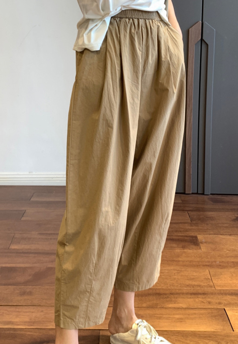 High-quality simple high-waisted slim and loose waist with elastic band cropped casual pants CA23050402BL-sunnydaysweety