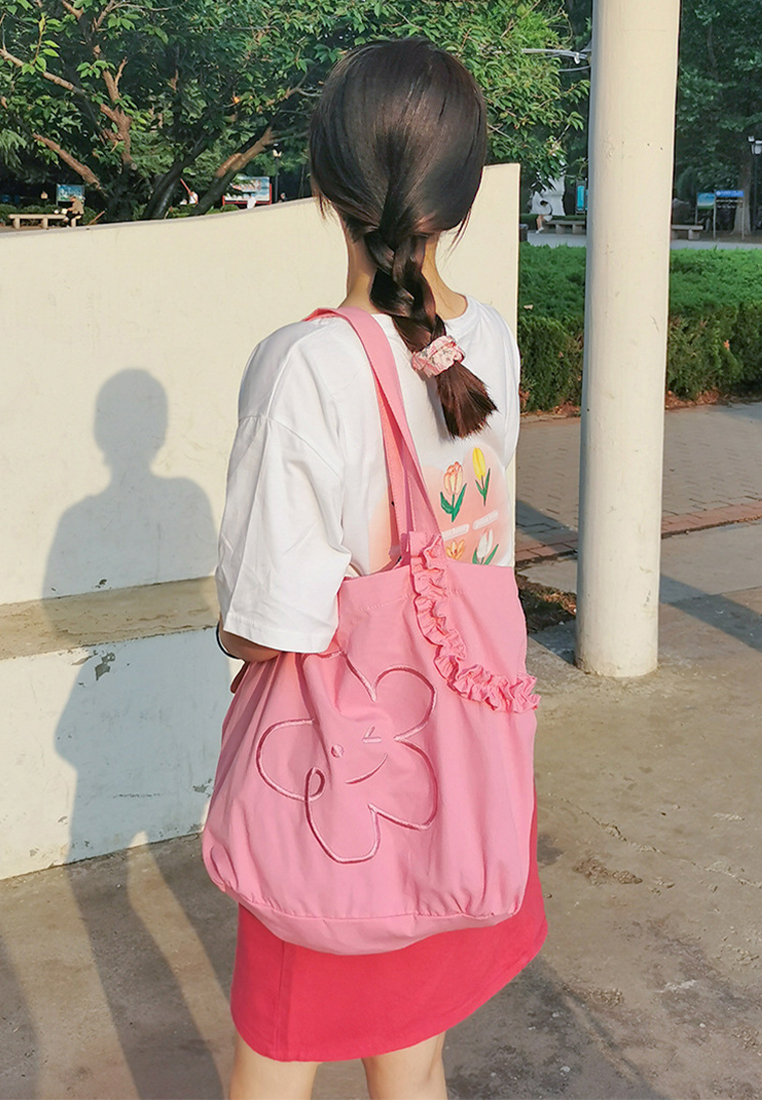 Women's embroidered smiley face canvas bag CA24061702KI-sunnydaysweety