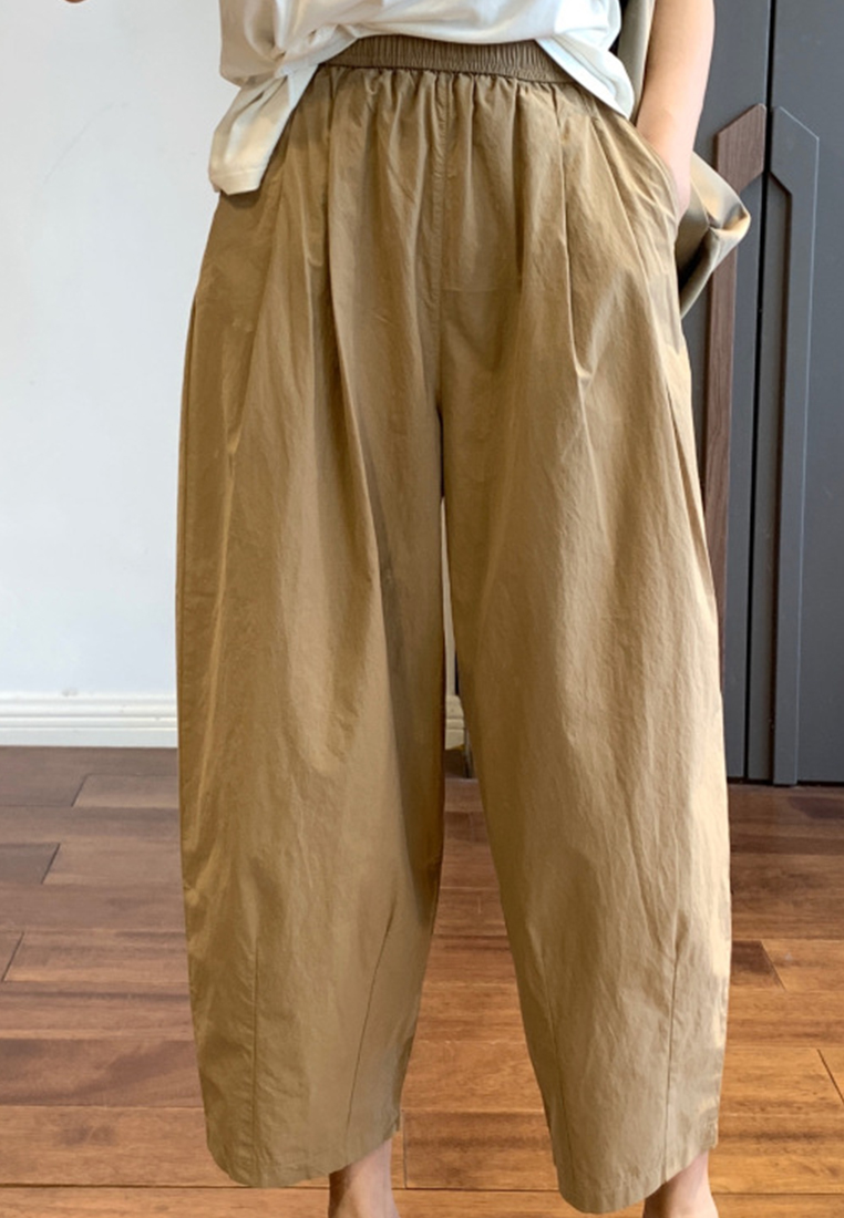 High-quality simple high-waisted slim and loose waist with elastic band cropped casual pants CA23050402BL-sunnydaysweety