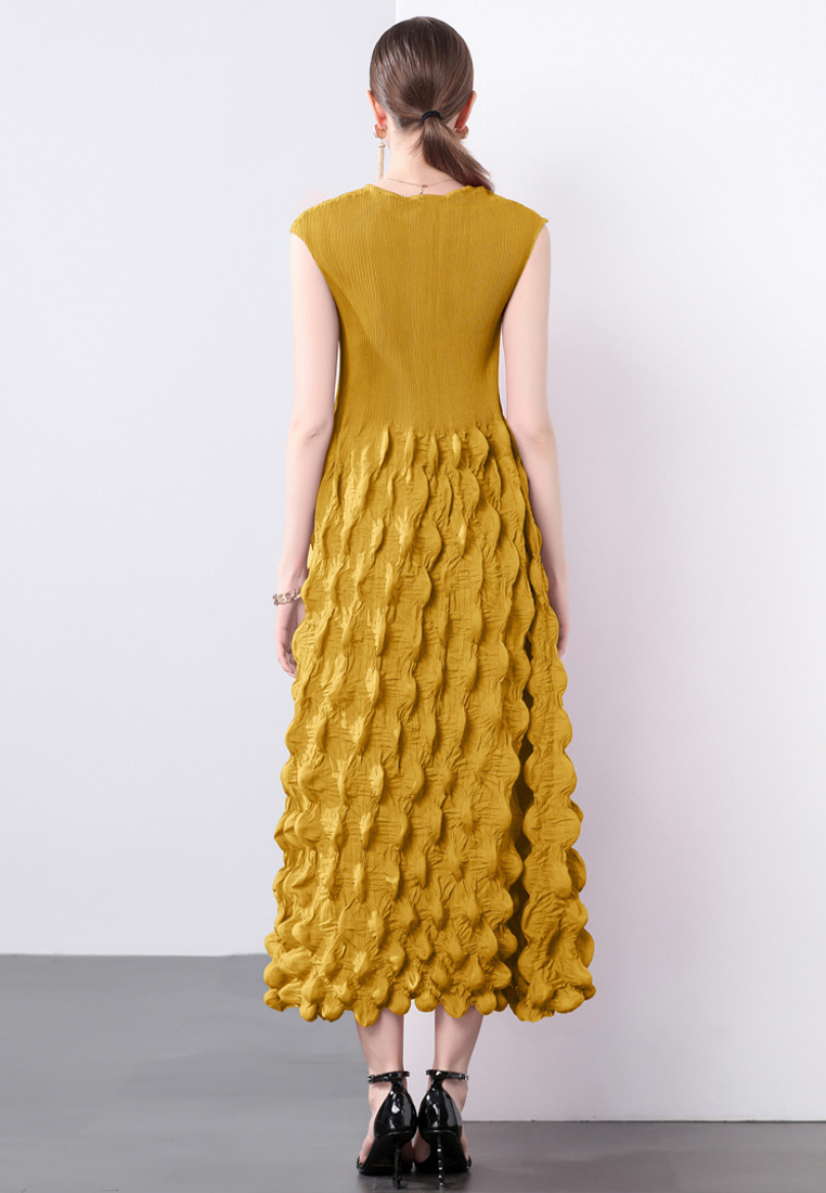 Handmade pleated shoulder wrapped bubble dress CA241128102GR