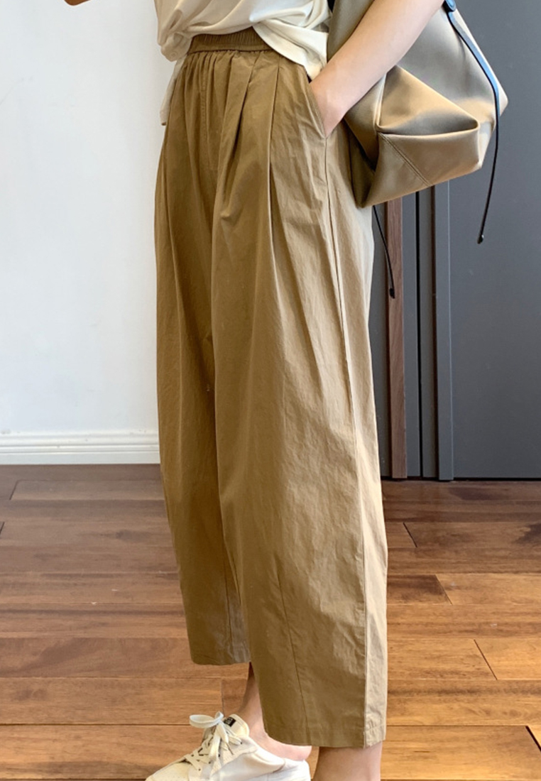 High-quality simple high-waisted slim and loose waist with elastic band cropped casual pants CA23050402BL-sunnydaysweety