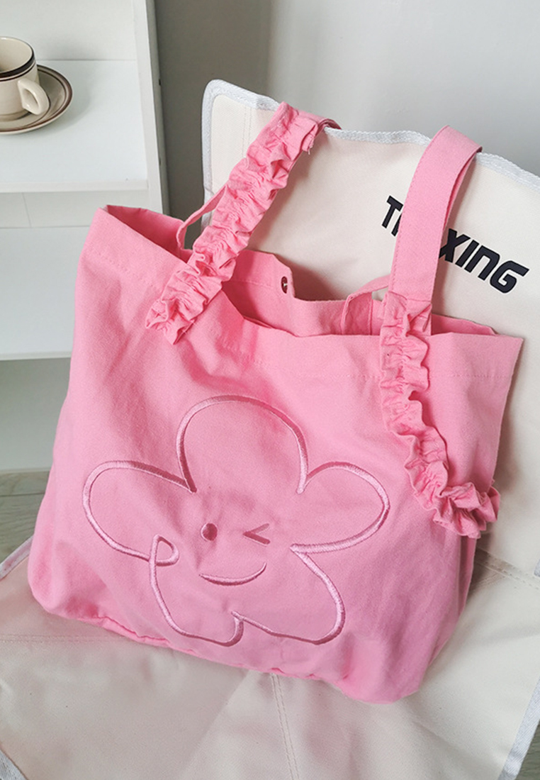 Women's embroidered smiley face canvas bag CA24061702KI-sunnydaysweety