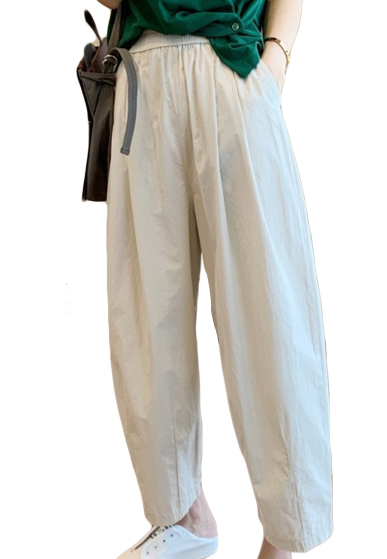 High-quality simple high-waisted slim and loose waist with elastic band cropped casual pants CA23050402BL-sunnydaysweety