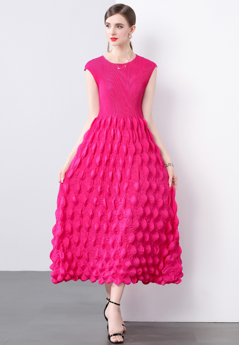 Handmade pleated shoulder wrapped bubble dress CA241128102GR