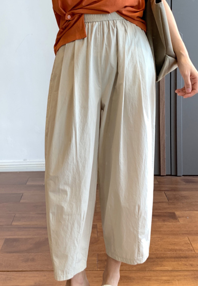 High-quality simple high-waisted slim and loose waist with elastic band cropped casual pants CA23050402BL-sunnydaysweety