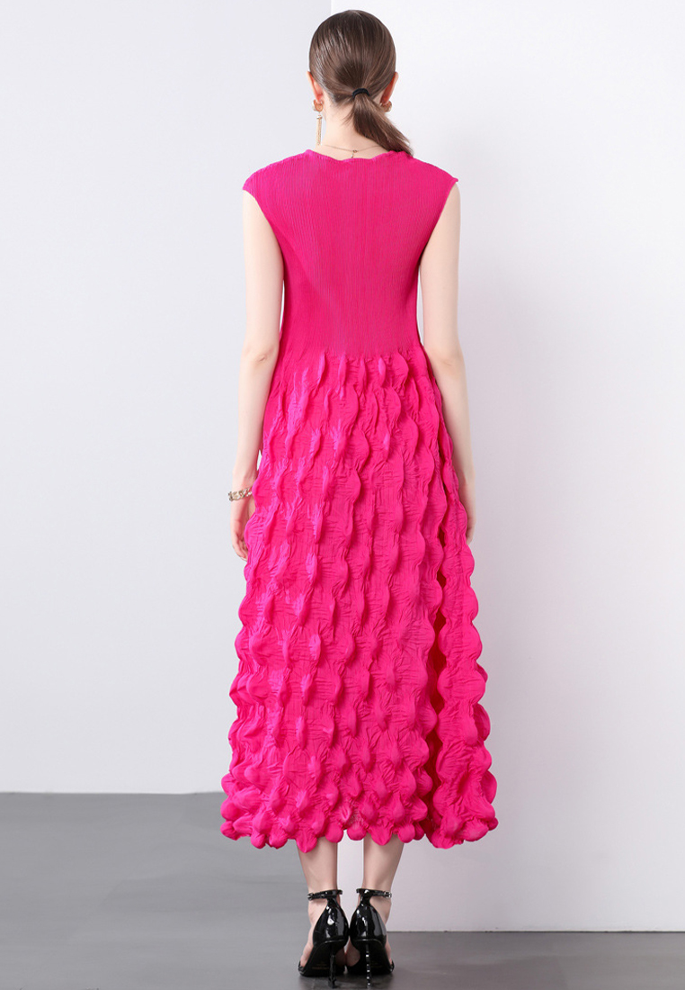 Handmade pleated shoulder wrapped bubble dress CA241128102GR