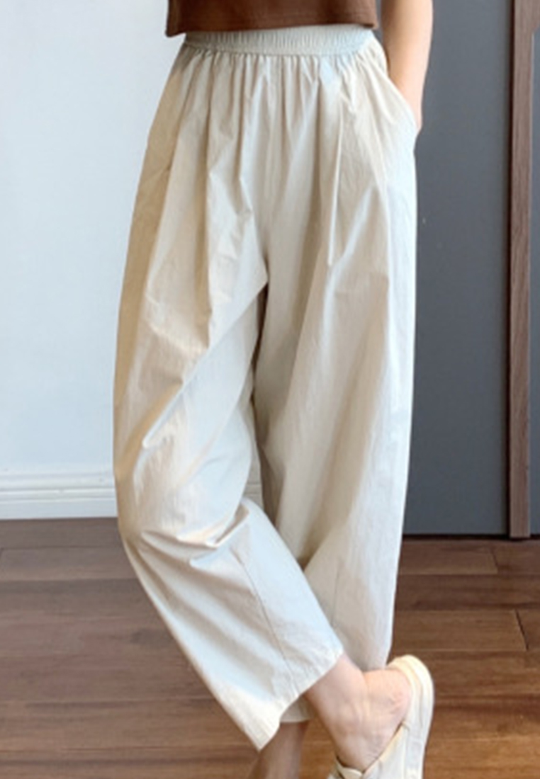 High-quality simple high-waisted slim and loose waist with elastic band cropped casual pants CA23050402BL-sunnydaysweety