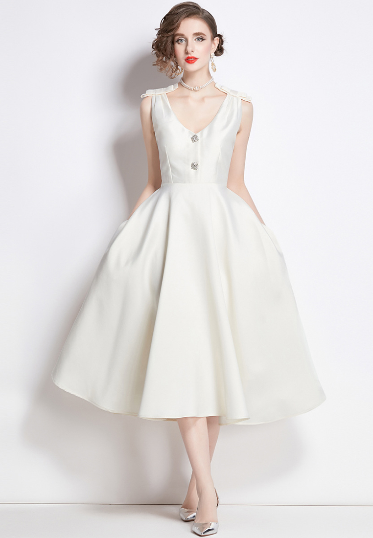 2024 Retro French Satin Dress Minimalist Slim Fit Party Dress CA4021902W