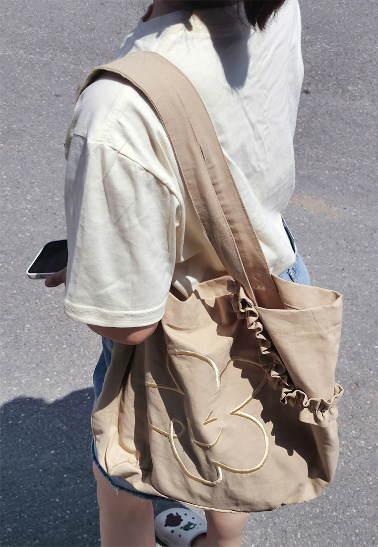 Women's embroidered smiley face canvas bag CA24061702KI-sunnydaysweety