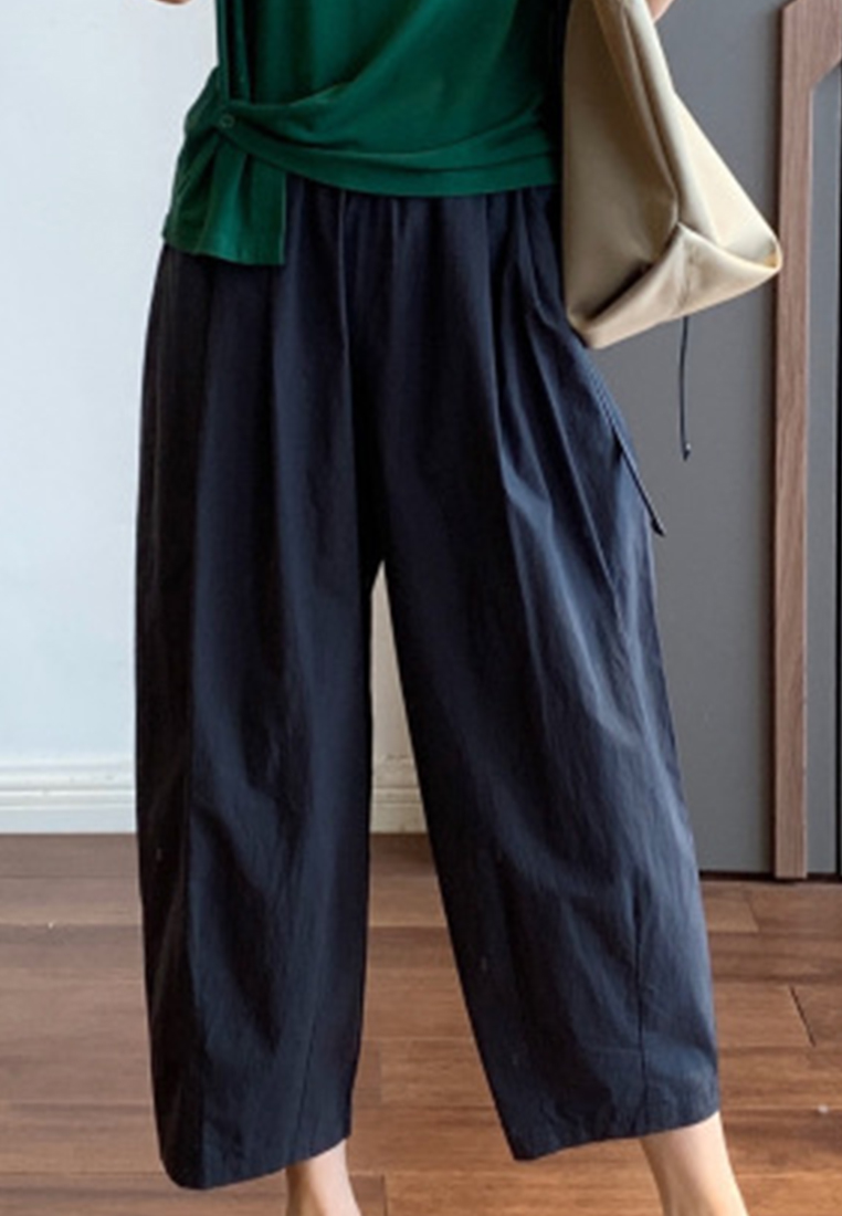 High-quality simple high-waisted slim and loose waist with elastic band cropped casual pants CA23050402BL-sunnydaysweety