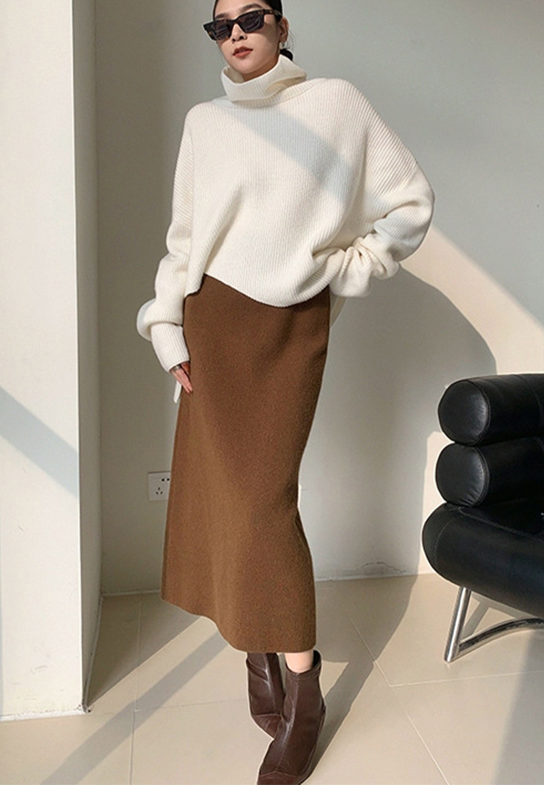 Fashionable elegant solid color simple mid-length skirt CA120402BW