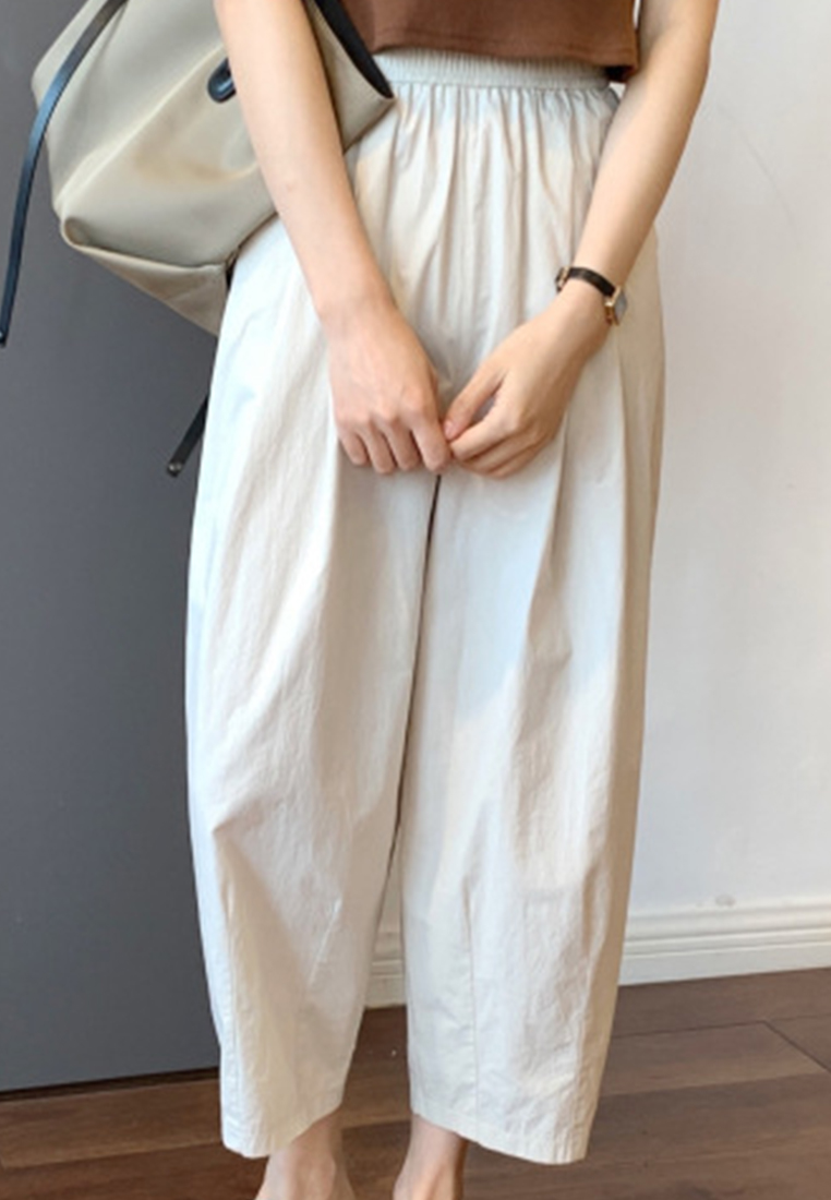 High-quality simple high-waisted slim and loose waist with elastic band cropped casual pants CA23050402BL-sunnydaysweety