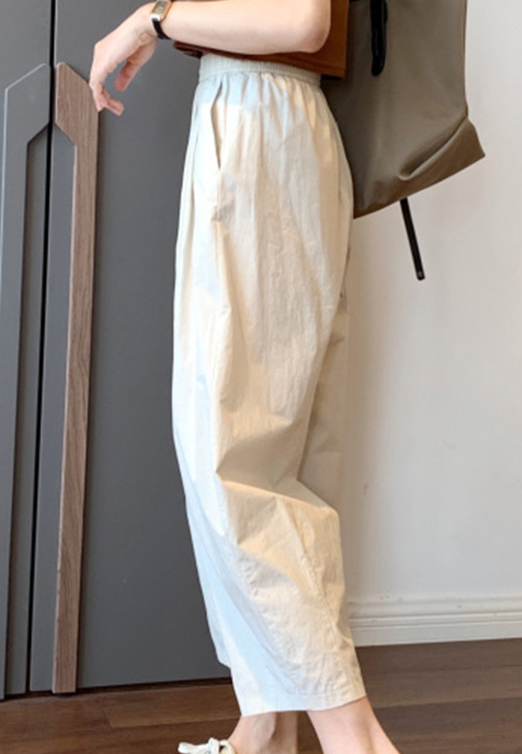 High-quality simple high-waisted slim and loose waist with elastic band cropped casual pants CA23050402BL-sunnydaysweety