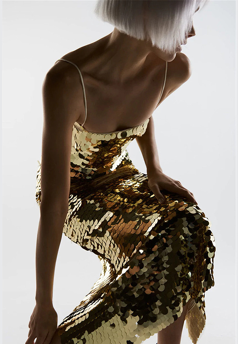 2024 long dress with suspender sequins dress CA24021976GD