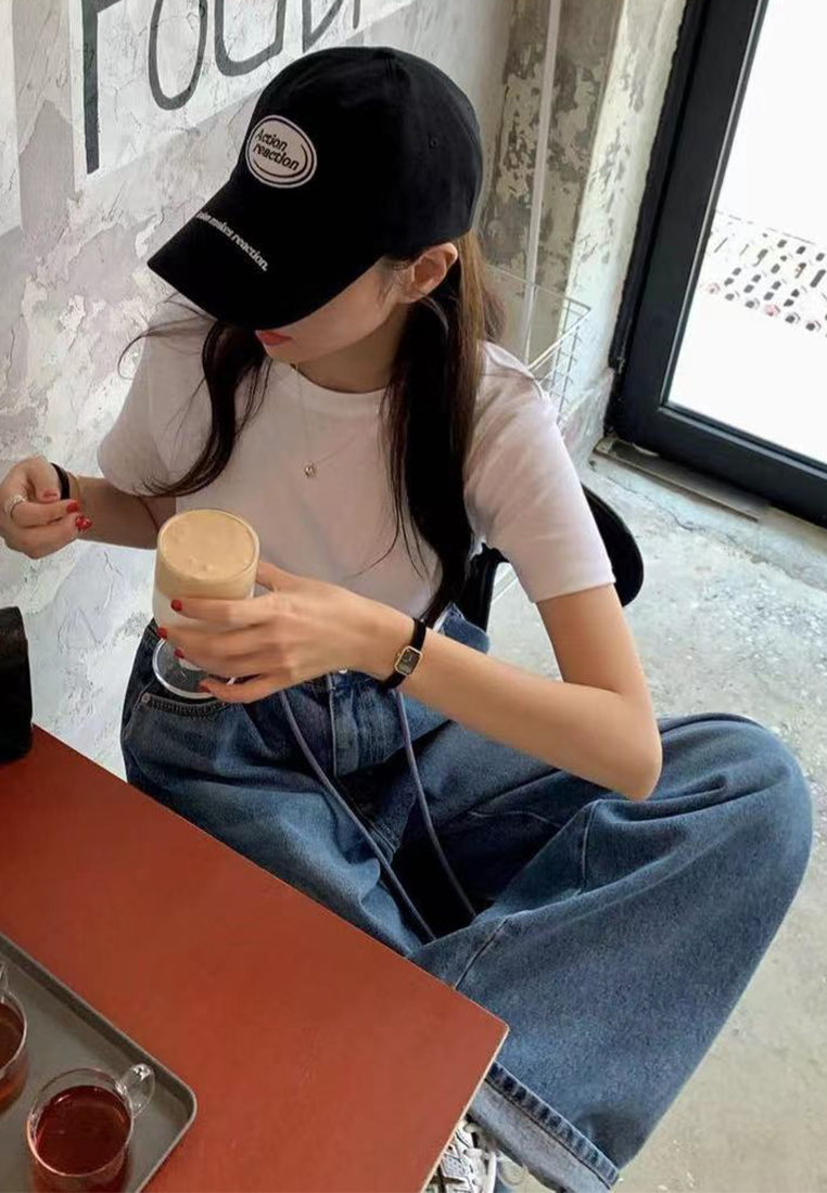 2024 Korean drawstring large pockets unisex workwear denim wide-leg pants CA24062002