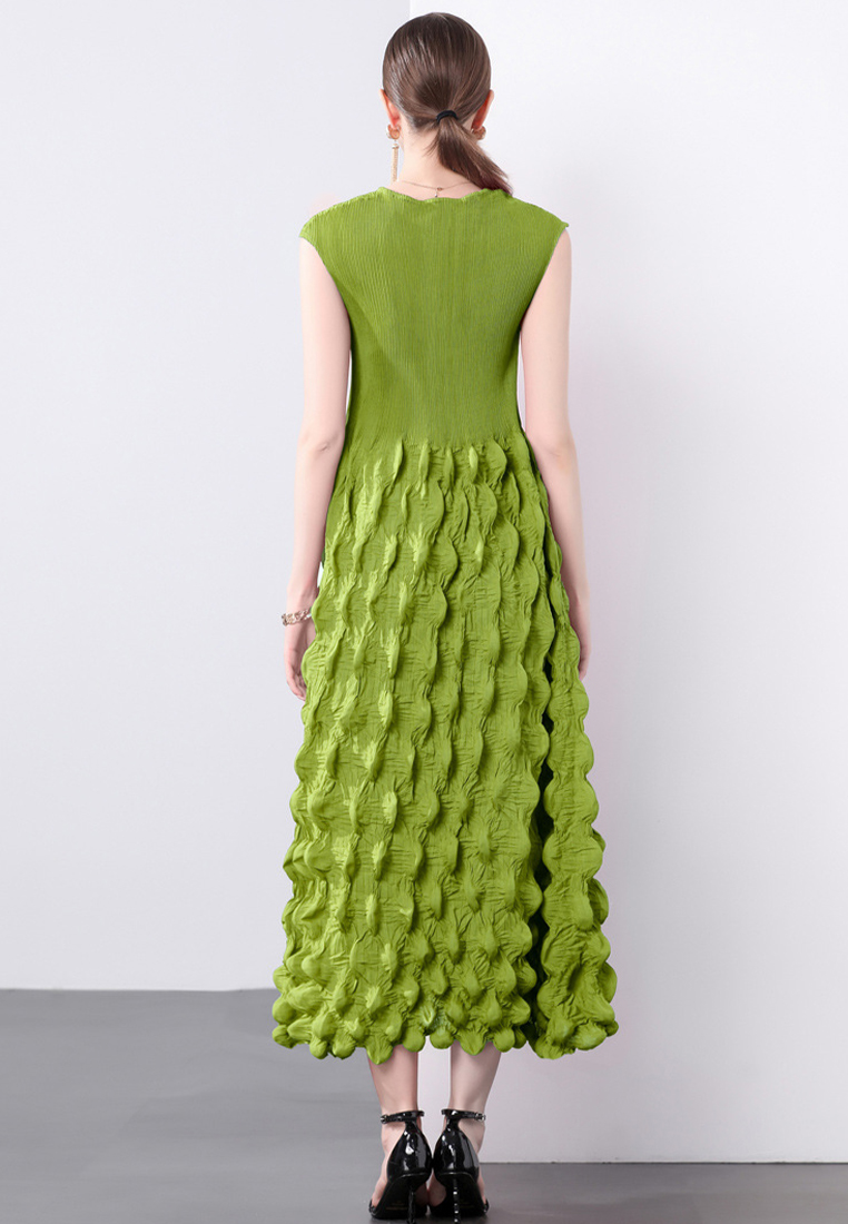 Handmade pleated shoulder wrapped bubble dress CA241128102GR