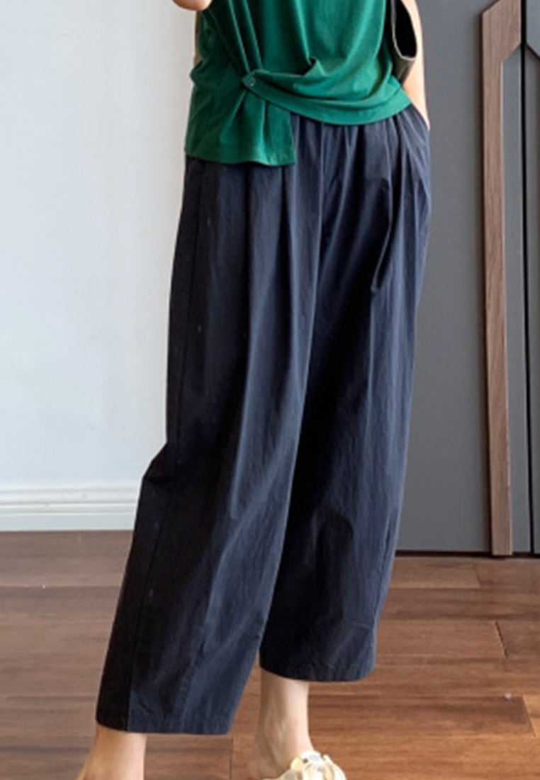 High-quality simple high-waisted slim and loose waist with elastic band cropped casual pants CA23050402BL-sunnydaysweety