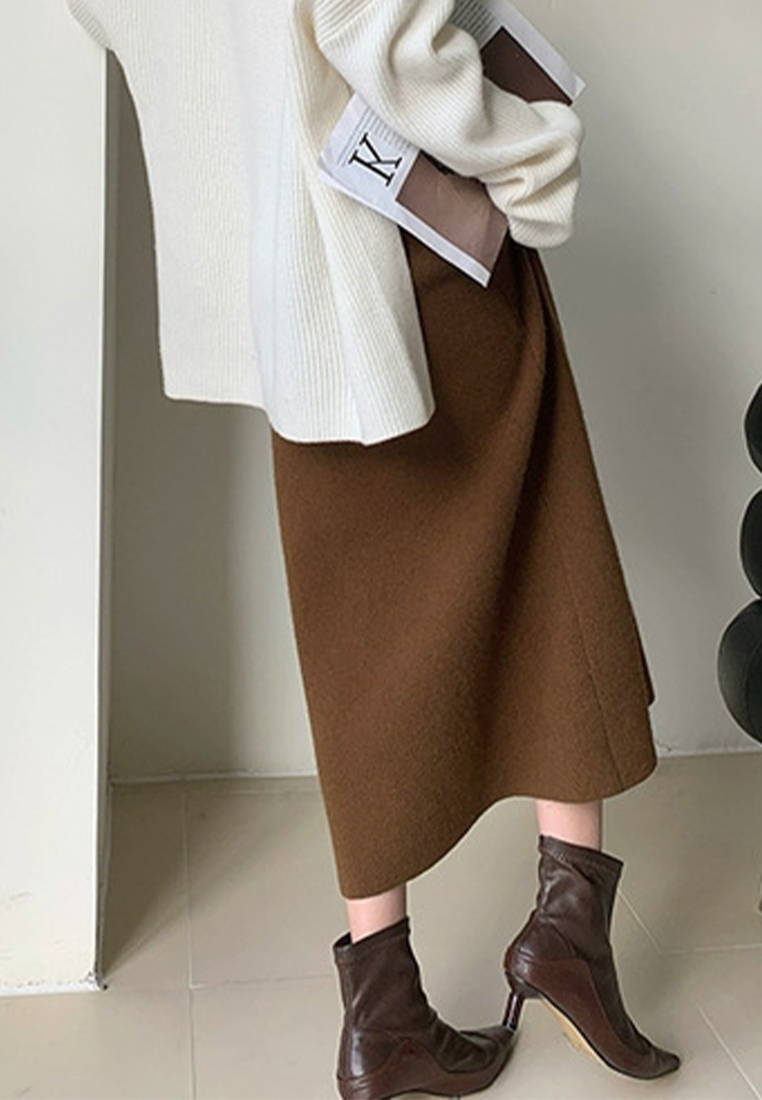 Fashionable elegant solid color simple mid-length skirt CA120402BW