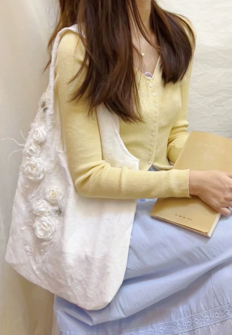 Lace Canvas Flower Shoulder Bag CA25030302W