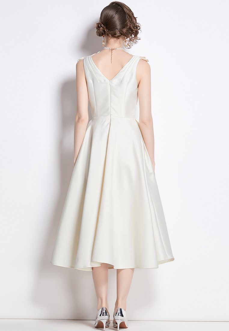 2024 Retro French Satin Dress Minimalist Slim Fit Party Dress CA4021902W