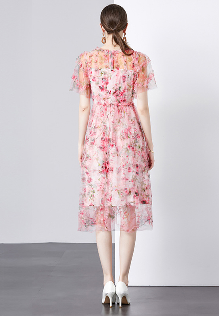 2024 Summer Women's V-neck Pink Printed Dress CA24032602PI