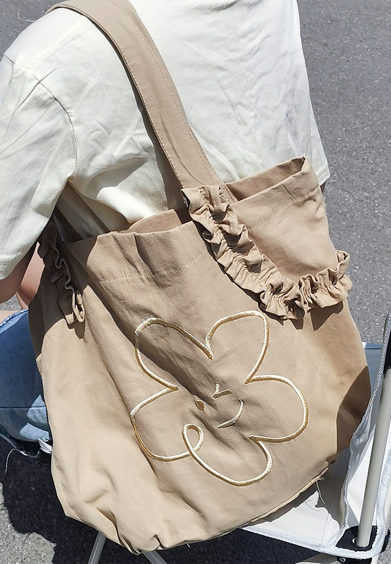 Women's embroidered smiley face canvas bag CA24061702KI-sunnydaysweety