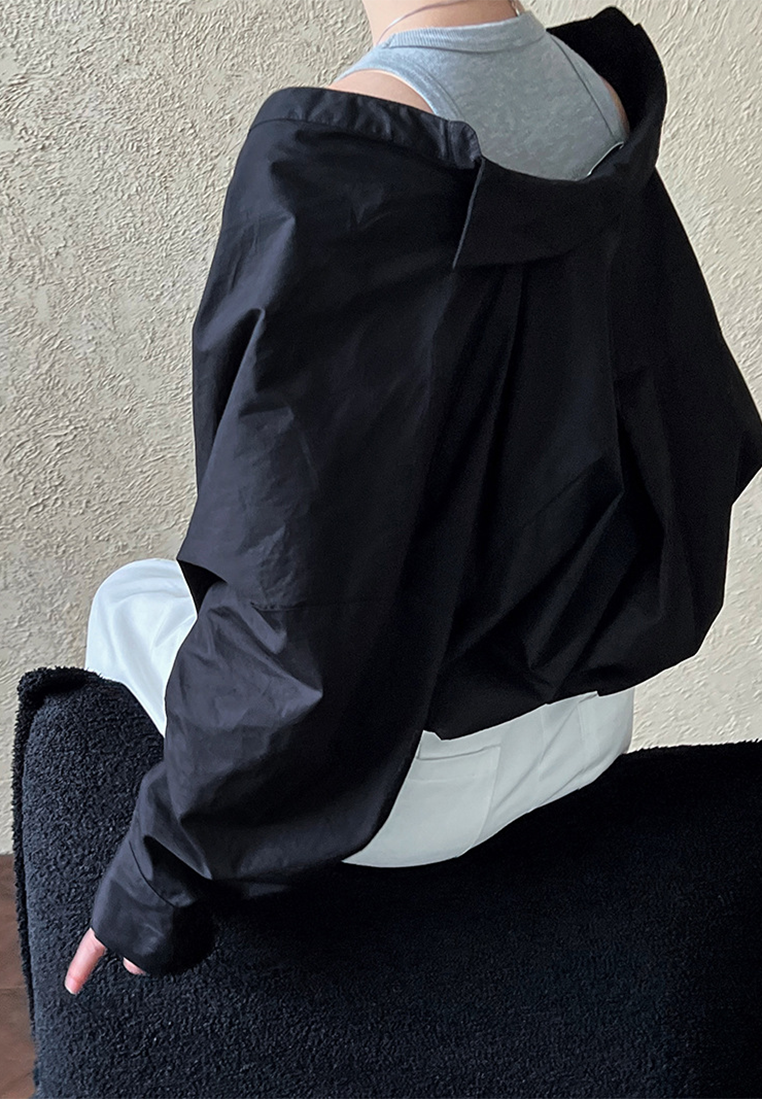 Spring off-shoulder shirt with knitted vest fake two-piece top CA25032702BK