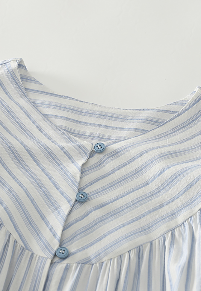 Summer striped jacquard casual round neck shirt CA25070902BL