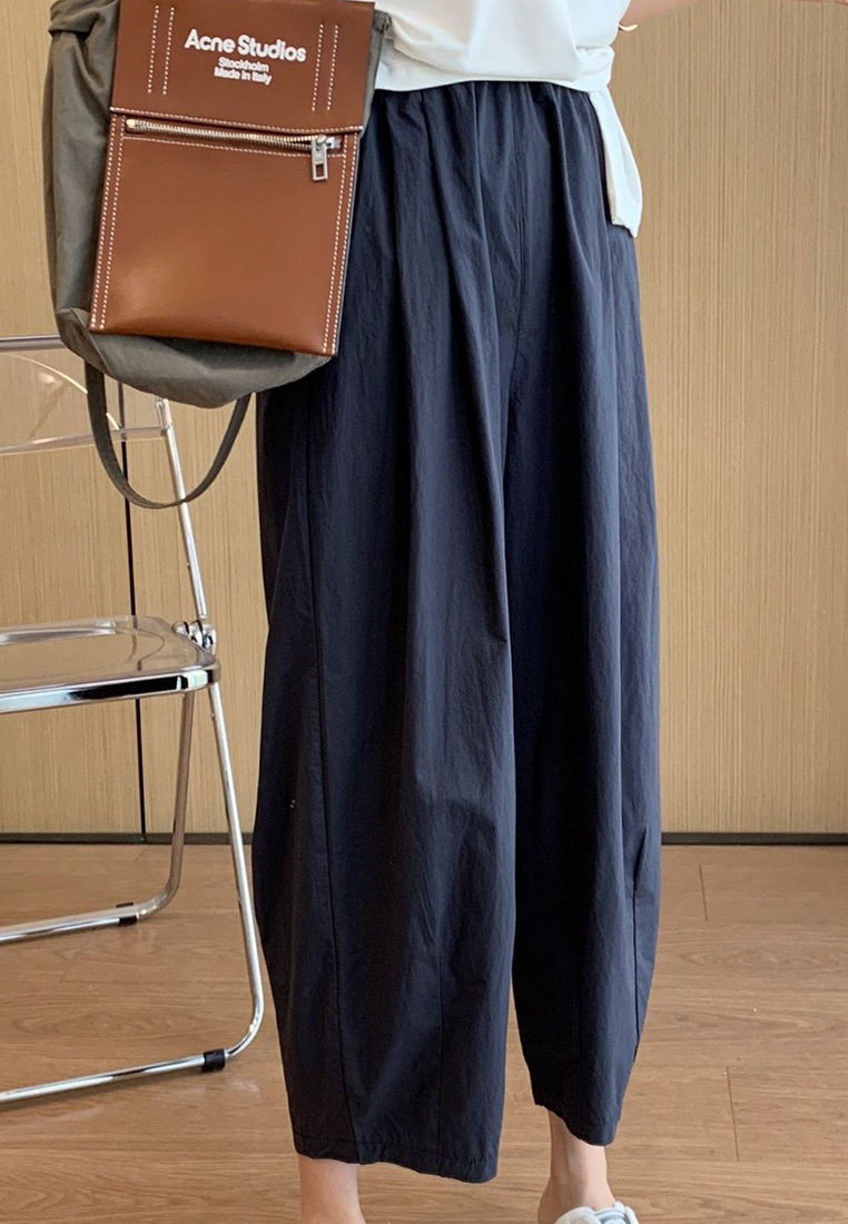 High-quality simple high-waisted slim and loose waist with elastic band cropped casual pants CA23050402BL-sunnydaysweety