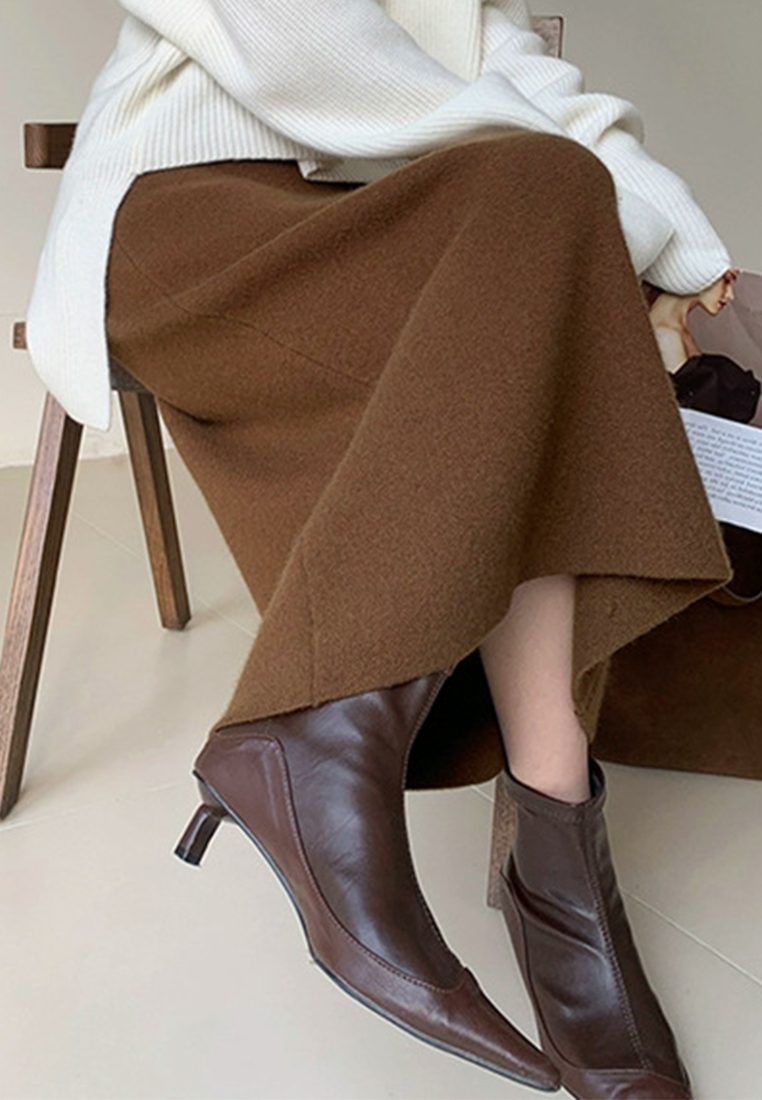 Fashionable elegant solid color simple mid-length skirt CA120402BW