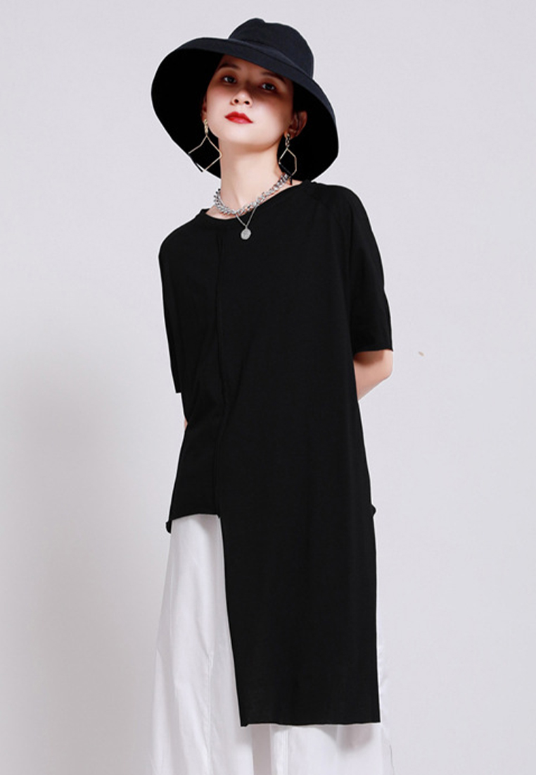 2024 New Irregular T-shirt Split Loose Casual CA24030102BK