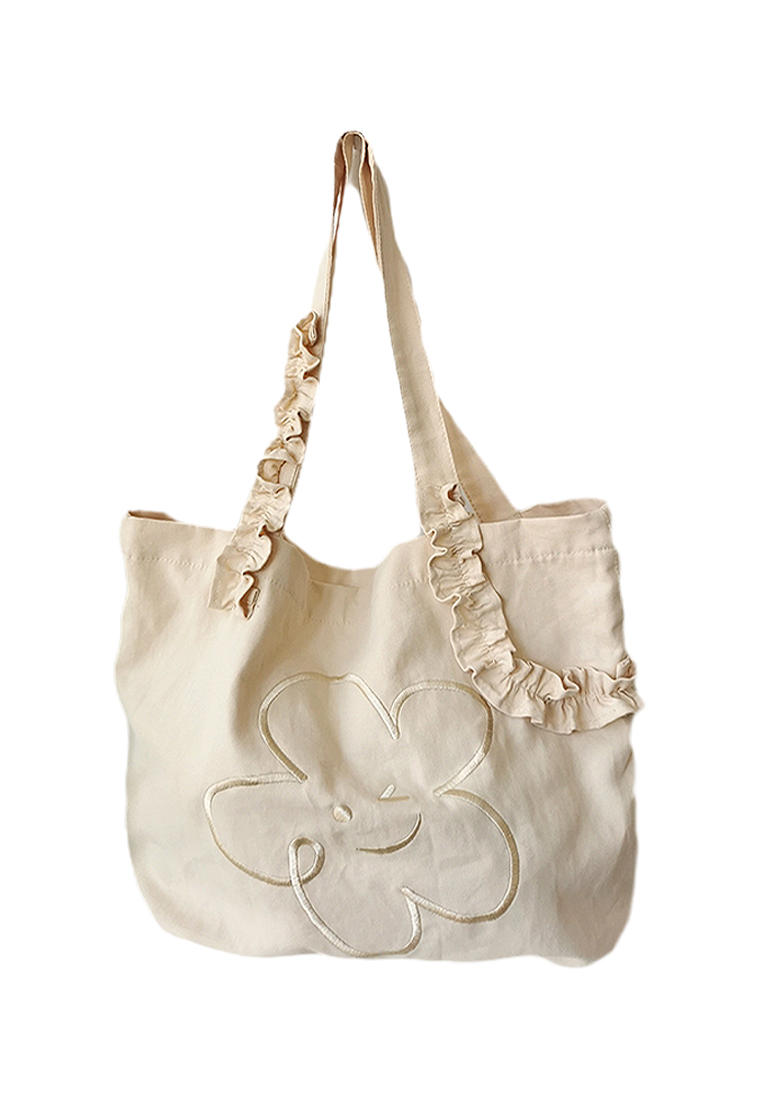 Women's embroidered smiley face canvas bag CA24061702KI-sunnydaysweety