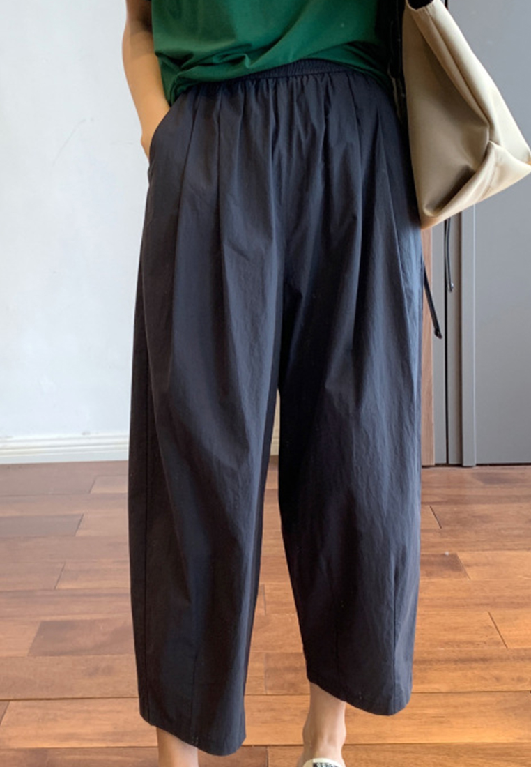 High-quality simple high-waisted slim and loose waist with elastic band cropped casual pants CA23050402BL-sunnydaysweety