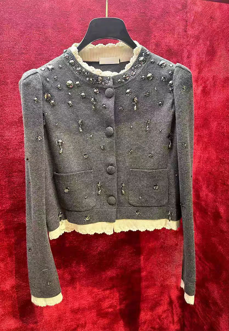 Elegant New Autumn Gray Knit Cardigan and Skirt CA25101603GY