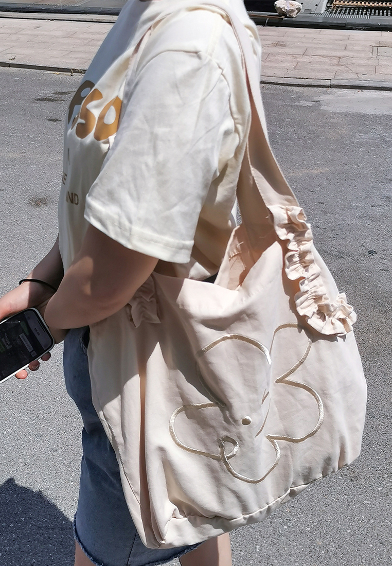 Women's embroidered smiley face canvas bag CA24061702KI-sunnydaysweety