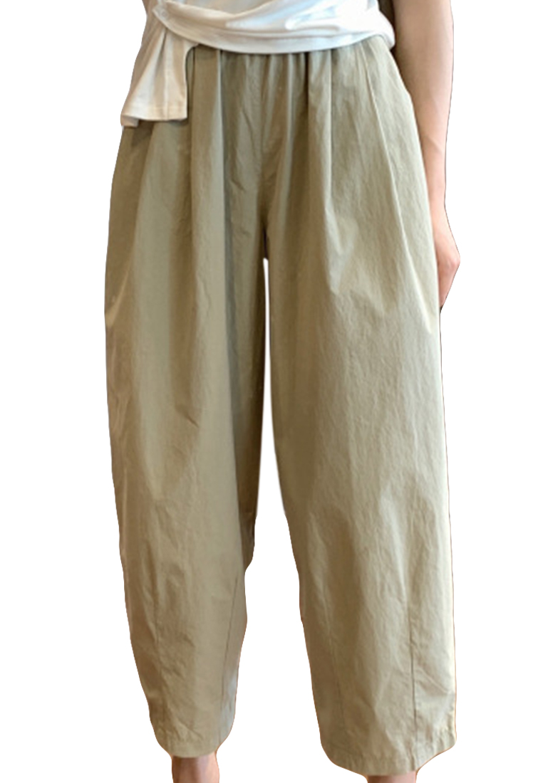 High-quality simple high-waisted slim and loose waist with elastic band cropped casual pants CA23050402BL-sunnydaysweety