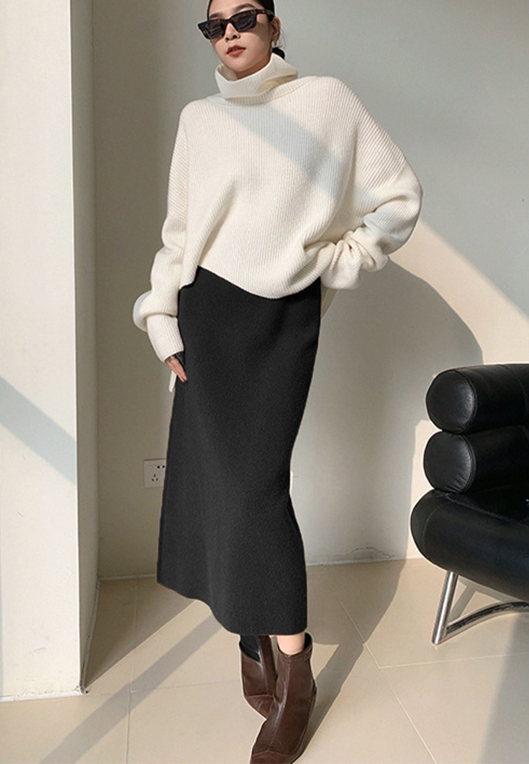 Fashionable elegant solid color simple mid-length skirt CA120402BW