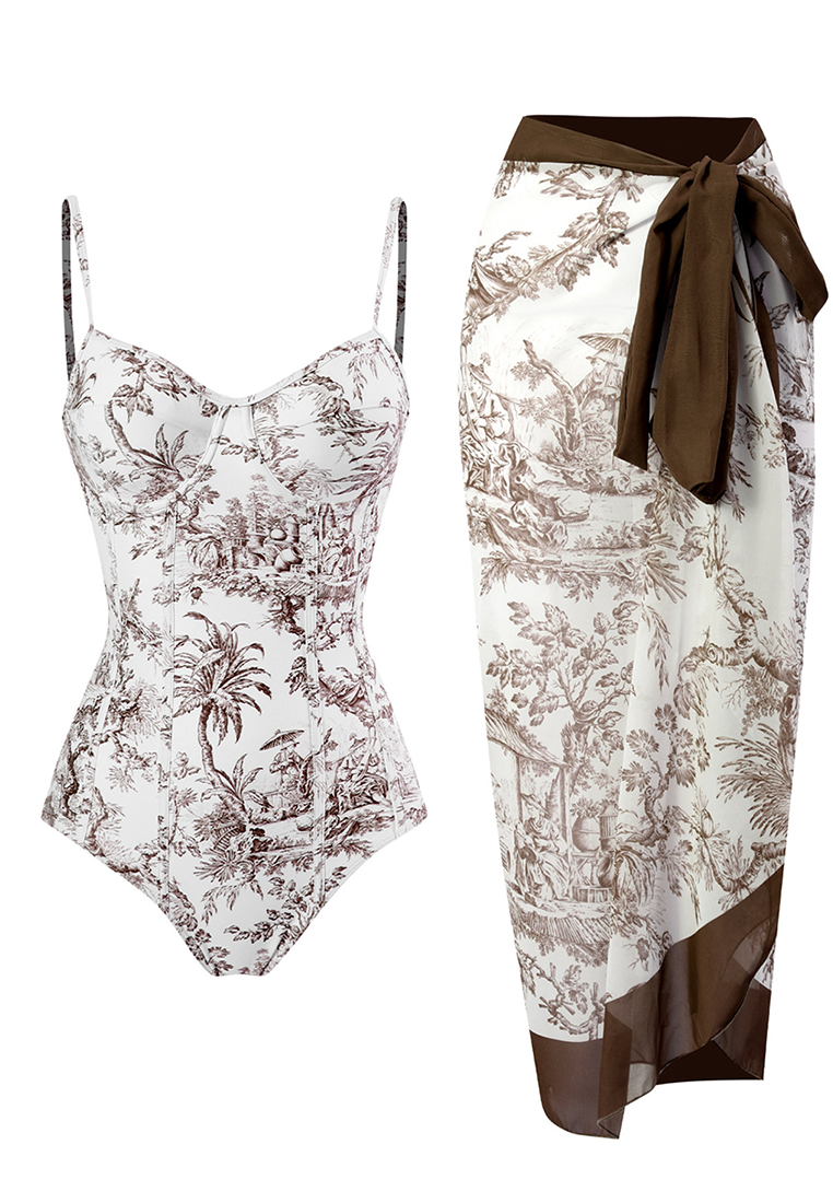 European and American Retro Printed Underwire Swimsuit & Dress CA25030502BL