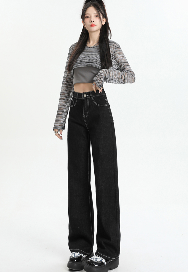 New autumn and winter fashionable high waist straight jeans A110602BL