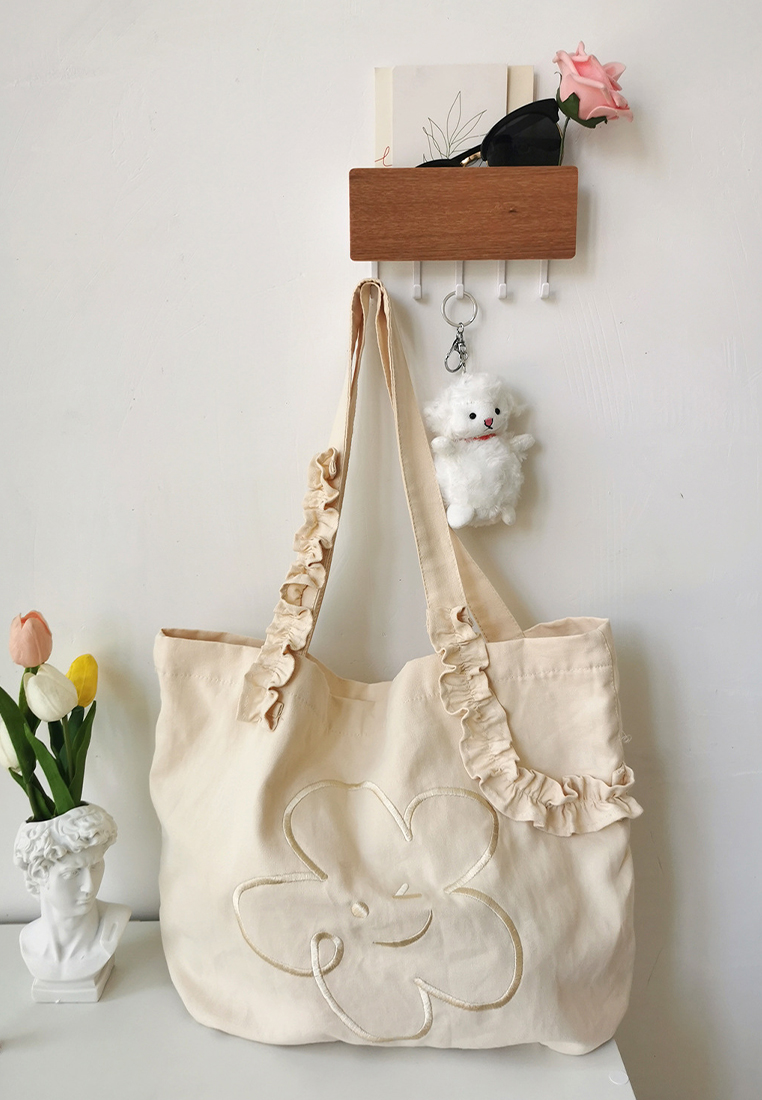 Women's embroidered smiley face canvas bag CA24061702KI-sunnydaysweety