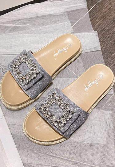 2025 Summer Bowknot Rhinestone Flat Strap Sandals CA25042302BK