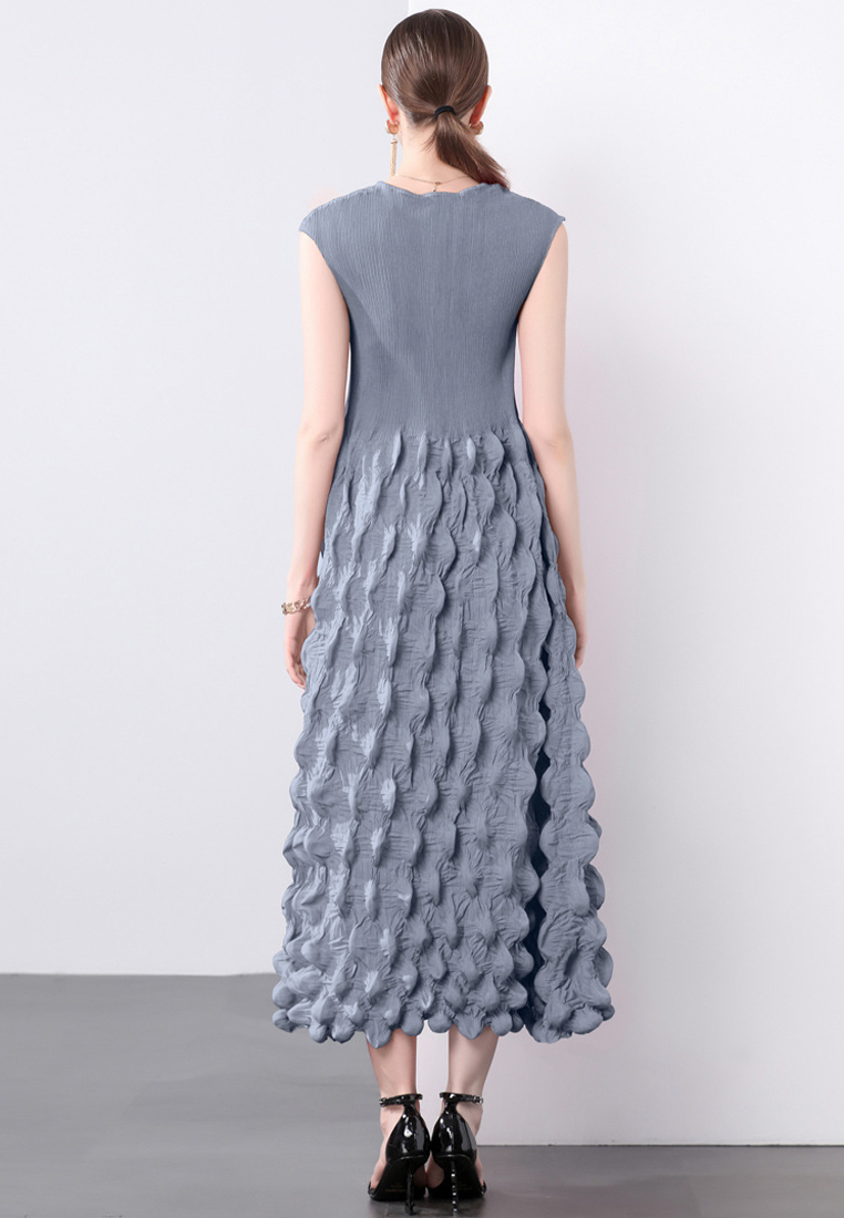 Handmade pleated shoulder wrapped bubble dress CA241128102GR