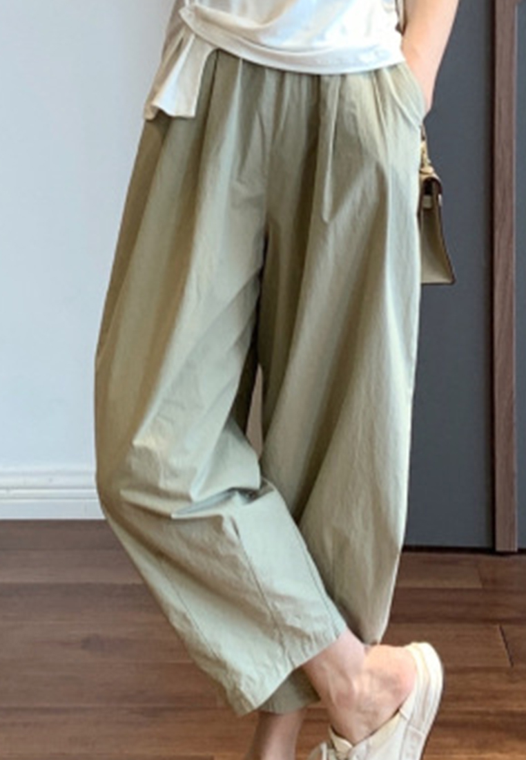 High-quality simple high-waisted slim and loose waist with elastic band cropped casual pants CA23050402BL-sunnydaysweety