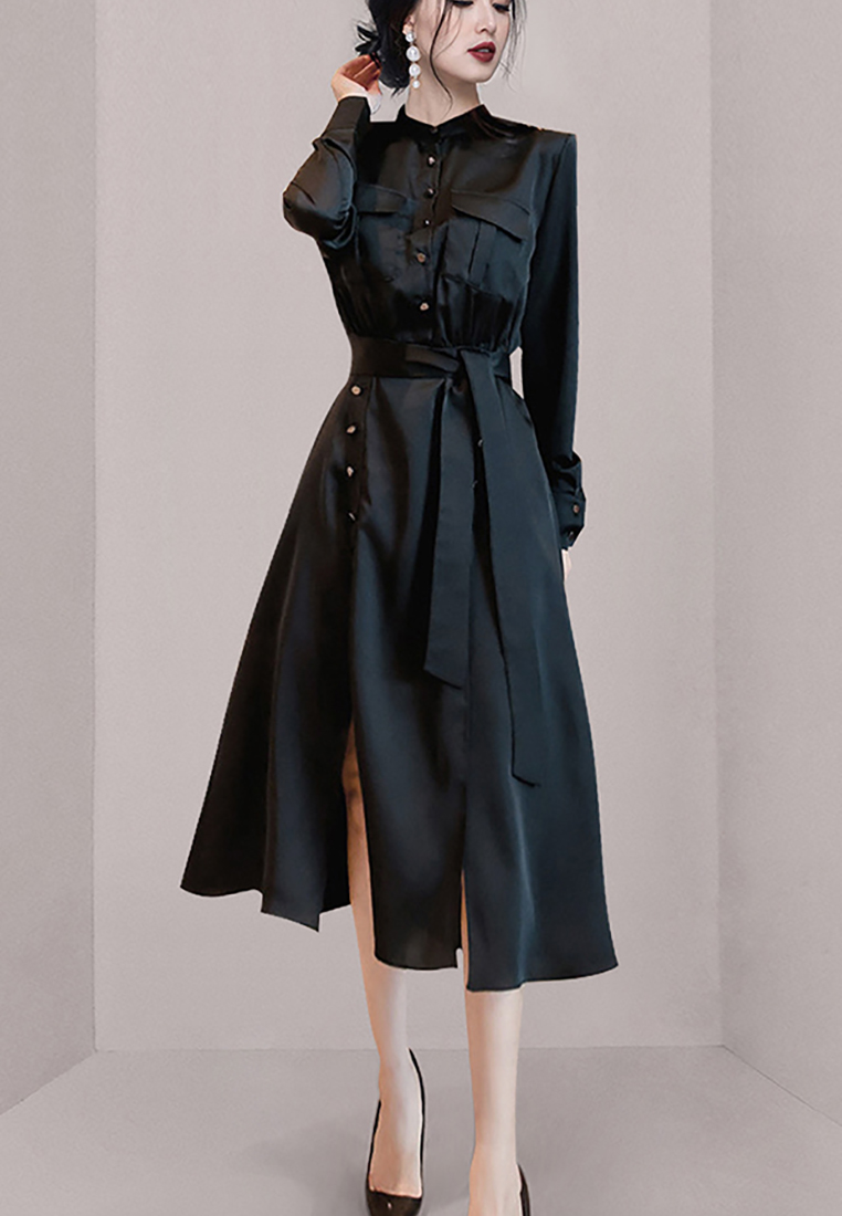 2024 new fashionable temperament single breasted black dress CA24073120BK