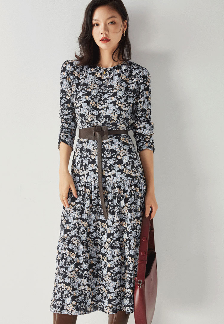 Autumn french round neck loose retro luxury dress CA24091120MT