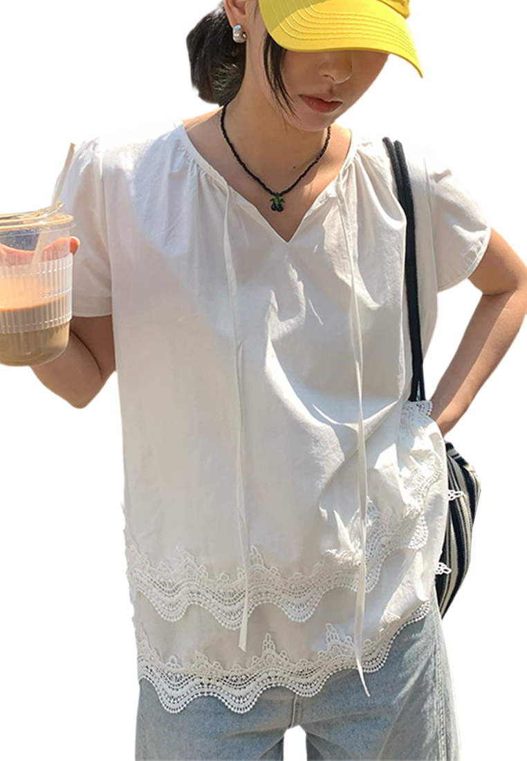 Summer Fresh Lace Splicing Loose Top CA25042920W